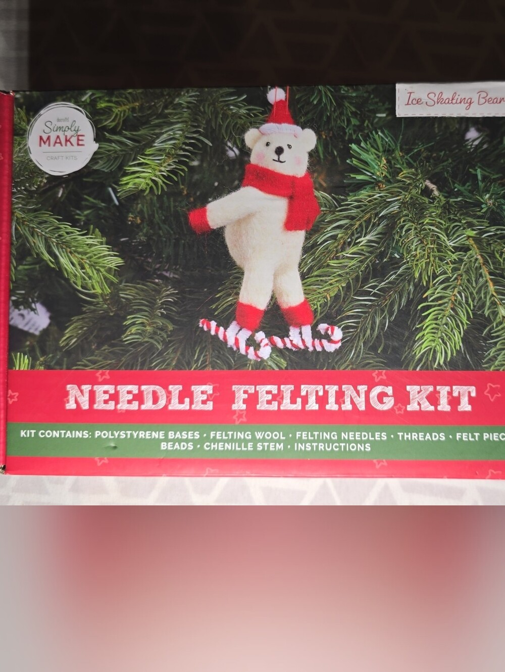 Ice Skating Bear Needle Felting Kit - Red & White